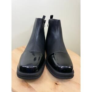 Arromic Black Ankle Boots Women’s 10 | Goth Minimal | Gloss Cap Toe | New